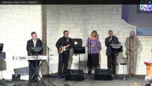 Church band performing during Sunday service.