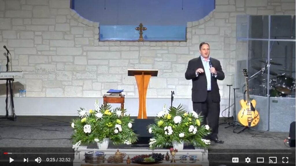 Church sermon with speaker and musical instruments