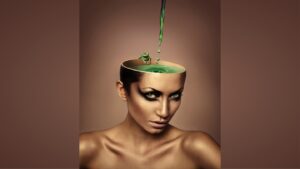 Creative surreal portrait with open head concept
