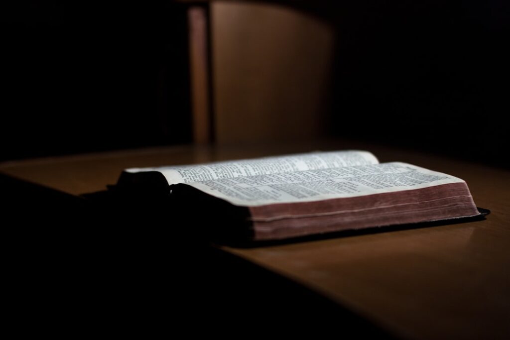 Bible open on table