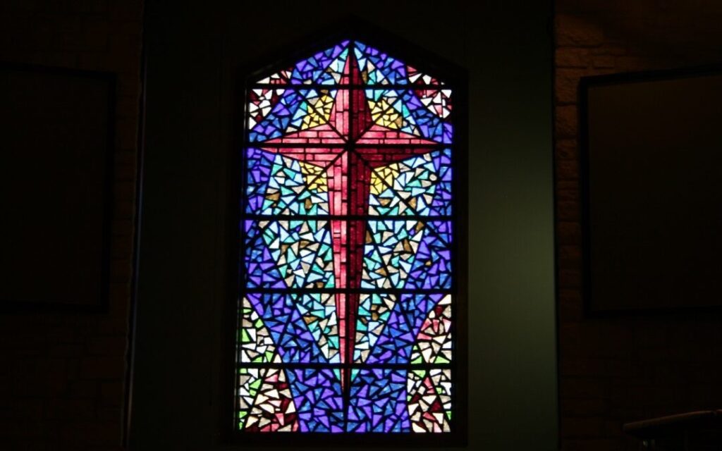 Colorful stained glass window with star design