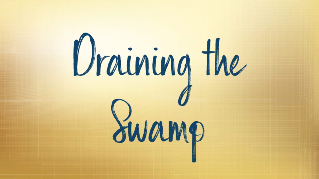 Text saying 'Draining the Swamp' on yellow background