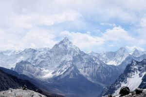 Snow-covered Himalayan mountains under a clear sky